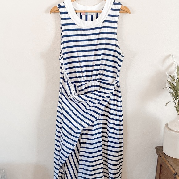 FP Beach ~Navy + White Striped Cotton Capri Sleeveless Midi Dress in size Large - Picture 4 of 14